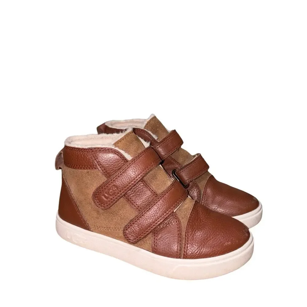 UGG Rennon II Chestnut Leather Suede Double-Strap Sneakers Size: US 13 Kids